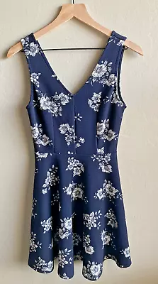 Soprano Dress Womens Size Small Navy Blue Floral Wide Strap Mini Sundress Small • $14.39