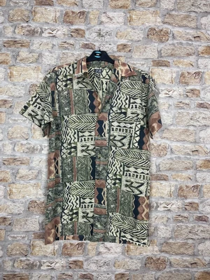 £15.99 • Buy Vintage Casual Holiday Multi Bold Geometric Mens Short Sleeve Button Shirt #12