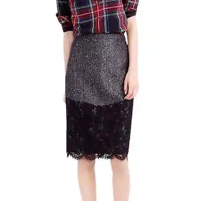 J. Crew Womens Wool Blend Lace Sequin Tweed The Perfect Party Skirt Size 4 Gray • $47.02