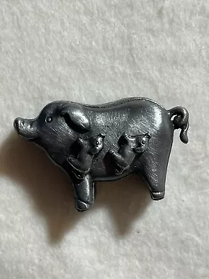 Vintage Torino Pewter Pig Shaped Jewelry Necklace Brooch Earrings Box Set Decor • $12.95