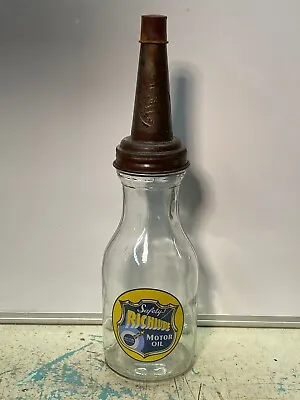 RICHLUBE Motor Oil Bottle Spout Cap Glass 1 Quart Vintage Style Gas Station • $19.99