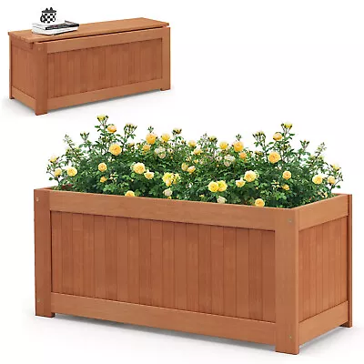 Wood Outdoor Planter Box W/ Seat 2-in-1 Wooden Raised Garden Bed & Bench • $89.95