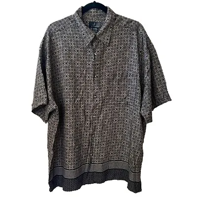 J. FERRAR Men's Button Up Short Sleeve Rayon Shirt Gray Black Abstract Print XL • $15