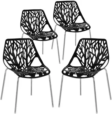 4 Birds Nest Tree Branches Black Modern Stackable Dining Chairs $249 • $99