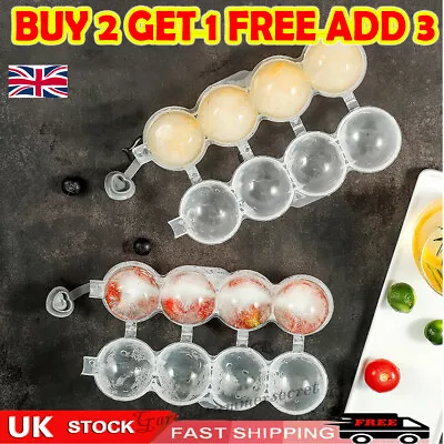 Ice Cube Bar 4 Ice Ball Maker DIY Mold Sphere Large Tray Whiskey Mould Summer • £4.59