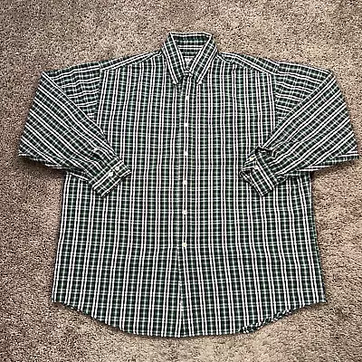 Vintage Brooks Brothers Shirt Mens Large Green White Plaid Button Down Sport 90s • $29.77
