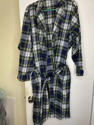 Lands End Men's XXL Blue Gray Plaid Cotton Flannel Bathrobe • $19.95