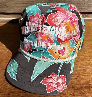 Vintage Hawaiian Floral Print Lake Texoma SnapBack Baseball Cap Hat 5 Panel • $13.49