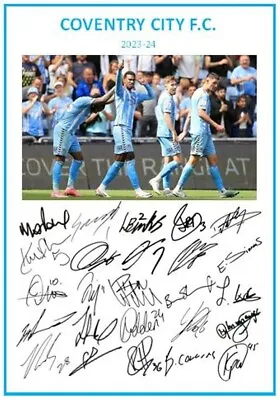 48. 2023-24 Coventry City Signed Team Picture Sheet (PRINTED AUTOGRAPHS - A4) • £7