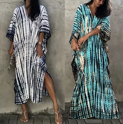 AU SELLER Women Soft Cotton Oversized Kaftan Kimono Beach Dress Cover UP Dr213 • $24.99