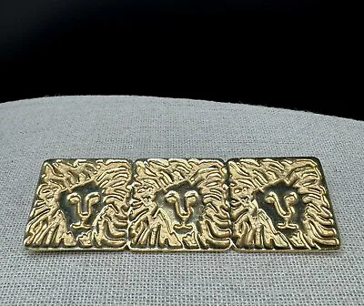 Vintage ANNE KLEIN Gold Tone Triple Lion Head Logo Bar Brooch Pin • $16