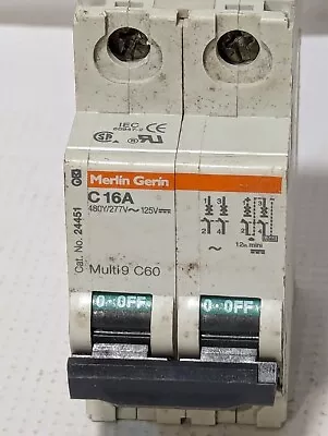 Merlin Gerin 24451 Circuit Breaker 16A Multi9 C60 480Y/277v~125vdc 2-Pole • $18.99