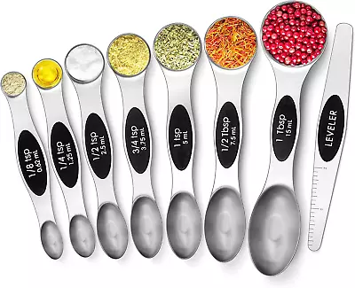 Magnetic Measuring Spoons Set Stainless Steel Dual Sided For Liquid Dry Food 7Pi • $11.99