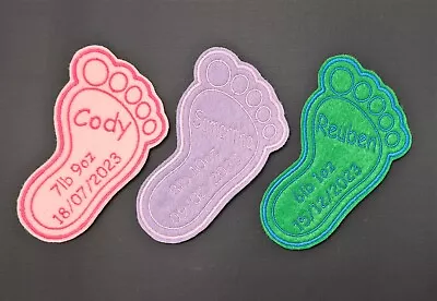 £3.95 • Buy Personalised Baby Foot Embroidered Name Patch Badge Girls Boys Iron On Or Sew