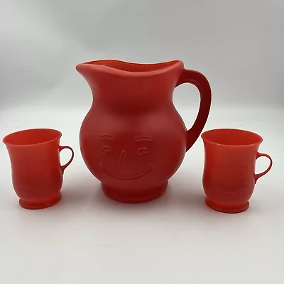 Vintage Red Kool Aid Man 2 Quart Pitcher And 2 Red Cups 1980s • $24.99