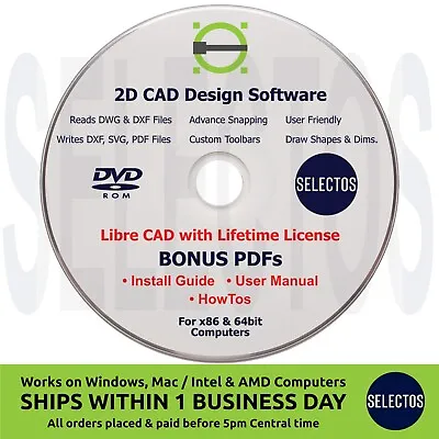 2024 Libre CAD 2D Design Software CD For Windows & Mac + PDFs Install Manual • $16.99