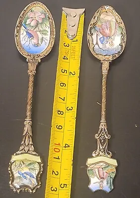 PAIR Of(2) VTG Painted Enamel Colonial/Bird Miniature Decorative Ornate Spoons • $19.99