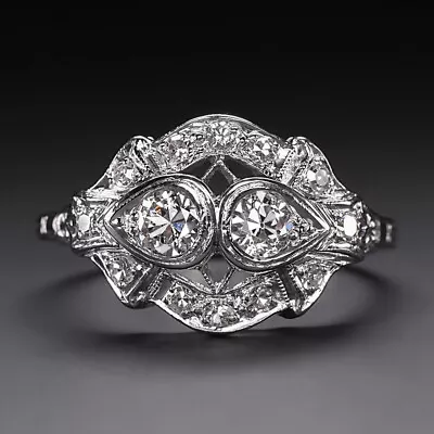 Vintage Diamond Cocktail Ring Platinum Old European Cut Art Deco Cluster Estate • $924