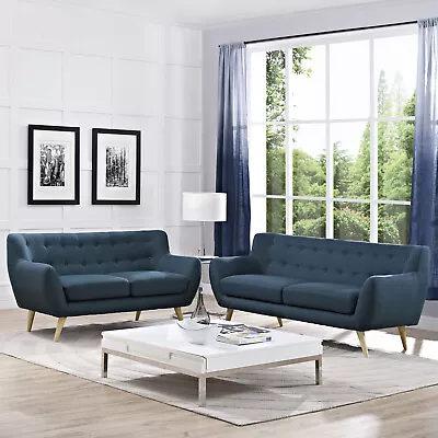 Modway Remark Mid-Century Modern Upholstered Fabric Sofa And Loveseat In Azure • $1267.82