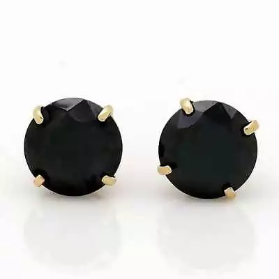 2CTW Simulated Black Diamond Round 14K Yellow Gold Pushback Stud Earrings 6mm • $72.11