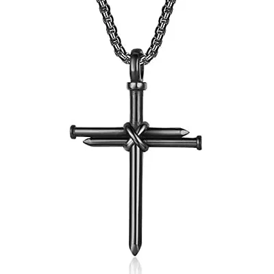 Nail Cross Necklace For Men Stainless Steel Chain 24inch 3 Nails Jesus Cross ... • $22.10