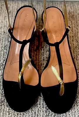 By Marni  Sexy Black And Gold Ladies Thong Sandals  Ankle Wrap  Shoes Size 40 • $74.99