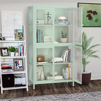 Mint Green Glass Door Storage Cabinet - Adjustable Shelves • $281.99