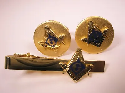 Masons Vintage Cuff Links & Tie Bar Clip Set Masonic Scottish Rite Shriner • $39.49