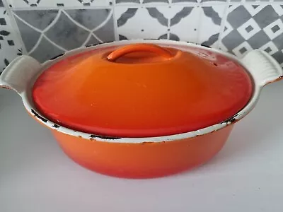 Vintage Le Creuset 26 Cast Iron Casserole Dish & Lid - Volcanic Orange • £28