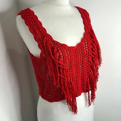 £20 • Buy BNWT ZARA Red Crop Crochet Fringe Strappy Vest Top S NEW Festival Boho Tassel