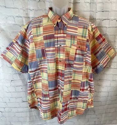 ORVIS Men’s Shirt XL Madras Patchwork Plaid Short Sleeve Button Up Top Bright • $35