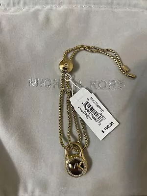 New Michael Kors Gold Chain Linkpave Padlock Charm Slider Bracelet Mkj7380 • $30