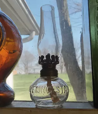 1880s  EVENING STAR  MINIATURE CHILD'S NIGHT LAMP E R&CO SCARCE HAND BLOWN LAMP • $135