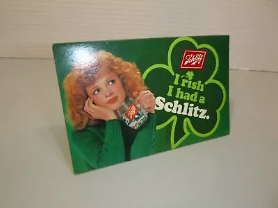 Vintage 1980s Table Tent Advertising Card - Irish I Had A SCHLITZ BEER • $9.99