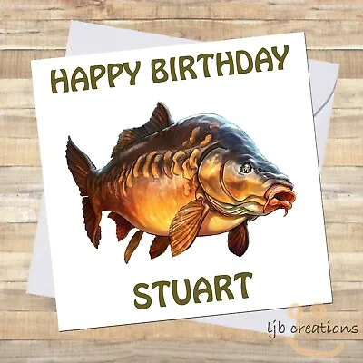 Personalised ' MIRROR CARP ' Birthday Card Fisherman Fishing Friend Dad Grandad • £2.85