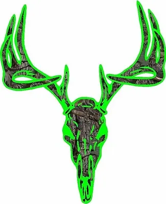 $9.54 • Buy Lime Green Camouflage Deer Buck Skull Hunting Vinyl Graphic Decal 
