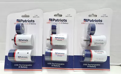LOT Of 3 Packages As Shown - 4Patriots USB Rechargeable D Batteries (6 Total) • $16.95