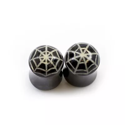 Pair Of Ear Plugs Made Of Organic Horn Bone With Spider Web Design • $9.66