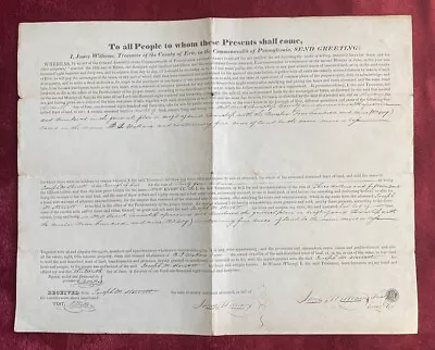 Antique 1842 County Of Erie Mill Creek Pennsylvania Land Deed By Erie Treasurer • $99.95