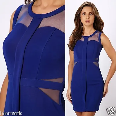 £18.99 • Buy 057 Gorgeou Evening Mesh Insert Sleeveless Bodycon Royal Blue Dress Size S M L