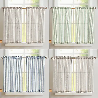 Vangao Kitchen Curtains Linen Tiers Striped Cafe Curtains Small Window Curtain • $16.99