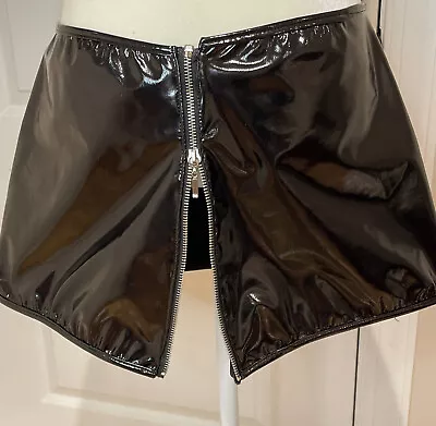 7 Heaven Black Latex Shiny Mini Skirt XL Back Zipper Reverse 30” Waist • $30