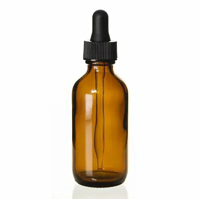 2oz AMBER Boston Round Glass Essential Bottles With Glass Eye Dropper-60 ML • $19.99