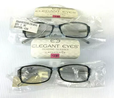 New Magnivision +2.50 Black Rectangle Silver Stud Pattern Reading Glasses 2pr! • $10.40