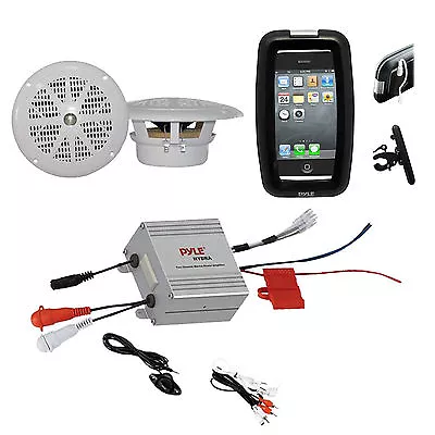 Boat Marine Bike Outdoor Safe White Speakers Amplifier W/iPod Input Phone Case • $116.99