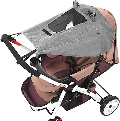 Baby Stroller Sun Shade Canopy For Pushchair Pram Buggy Hood Parasol Cover Grey • £6.99