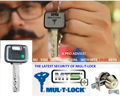 Mul T Lock MT5+ Deadbolt Hercular Double Cylinder 3 Keys -BRIGHT BRASS • $259.90