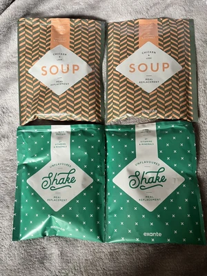 £5 • Buy Exante Soup And Shake Bundle - 2 X Chicken And Leek Soup, 2 X Unflavoured Shakes