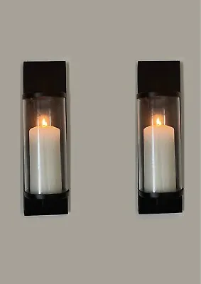 2 Pcs Metal Wall Candle Sconce Wall Hanging Decor Candle Holder With Glass Tube • £14