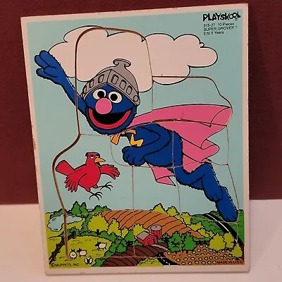Vtg Playskool Wooden Puzzle Muppets Super Grover 10 Pieces # 315-27 10 Pc • $9.99